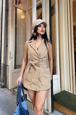 Kuşaklı Kruvaze Yaka Yelek 6137-70-(S-XL)