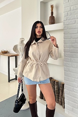 Bel Büzgü Detaylı Kot Ceket 6145-65-(S-L-3)