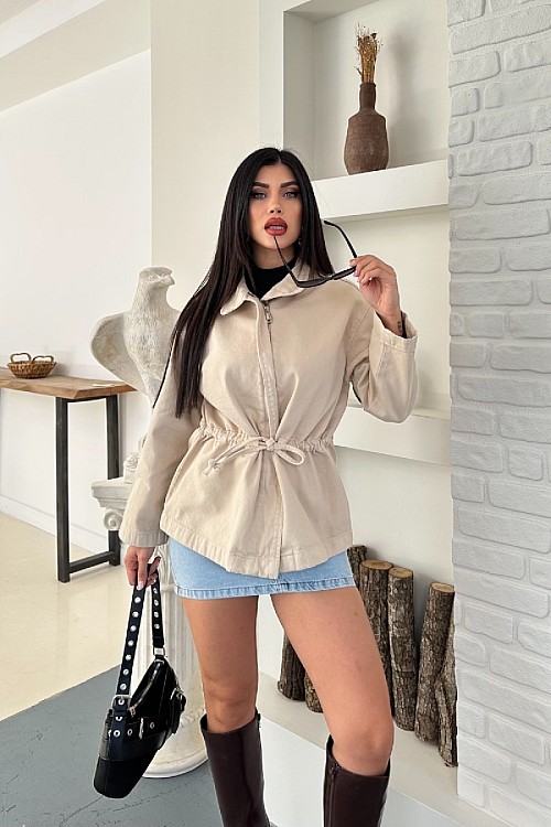Bel Büzgü Detaylı Kot Ceket 6145-65-(SL-3)