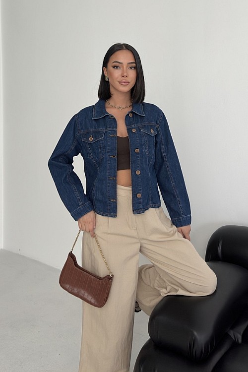 Dikiş Detaylı Kot Gömlek 6153-01-(S-XL)