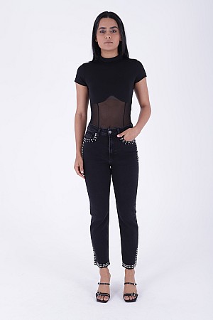 Taşlı Mom Fit Kot Pantolon 7023-23-(26-31)