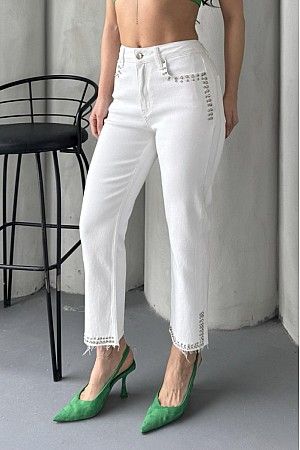 Taşlı Mom Fit Kot Pantolon 7023-50-(26-31)