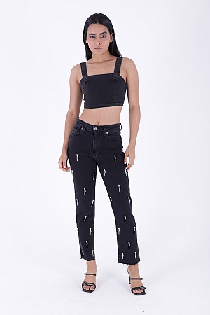 Damla Taşlı Mom Fit Kot Pantolon 7024-23-(26-31)