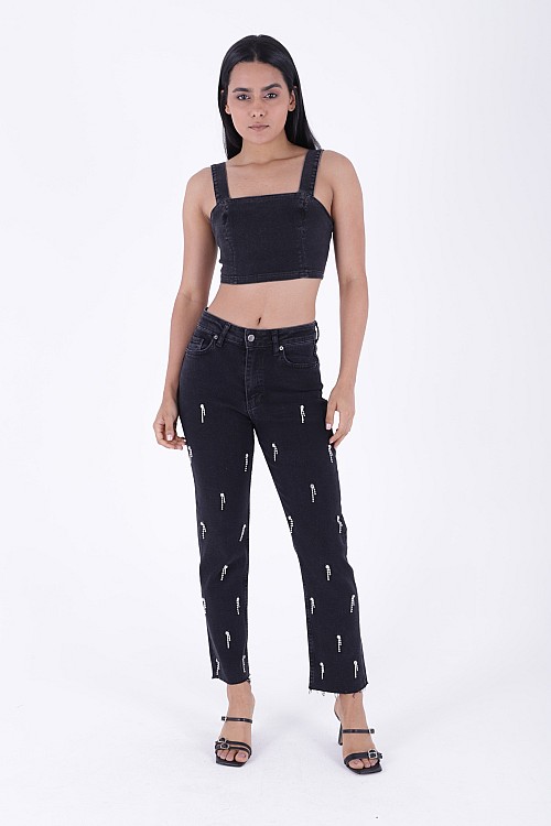 Damla Taşlı Mom Fit Kot Pantolon 7024-23-(26-31)