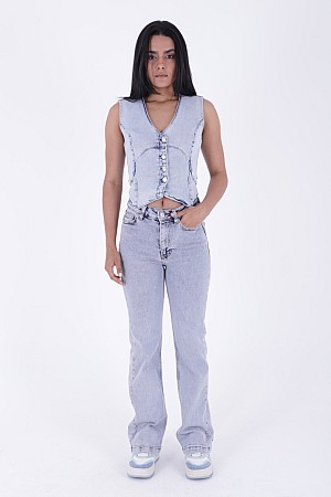 Dikişli Paça Relax Kot Pantolon 7026-08-(26-31)