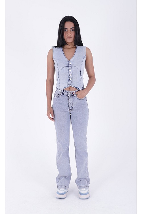 Dikişli Paça Relax Kot Pantolon 7026-08-(26-31)