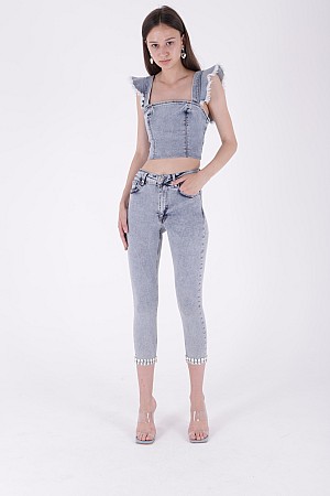 Paçasılı Skinny Kot Pantolon 7037-08-(28-33)