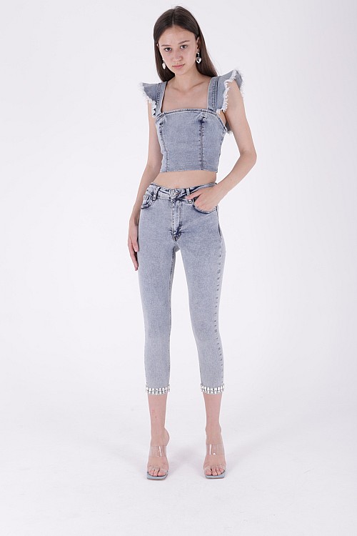 Paçasılı Skinny Kot Pantolon 7037-08-(28-33)
