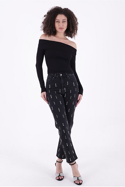 Tek Taraflı Droplu Kot Pantolon 7038-23-(28-33)