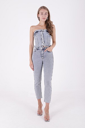 Yanları Droplu Kot Pantolon 7039-08-(26-31)