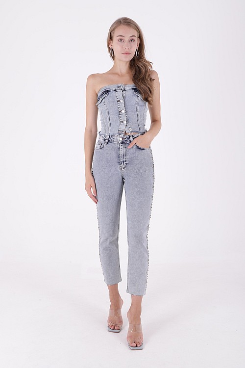 Yanları Droplu Kot Pantolon 7039-08-(26-31)