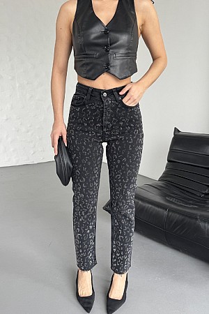 Leopar Taşlı Mom Fit Kot Pantolon 7089-23-(26-31)