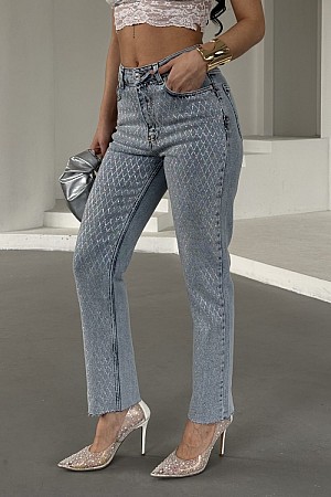 Taşlı Mom Fit Kot Pantolon 7092-08-(28-33)
