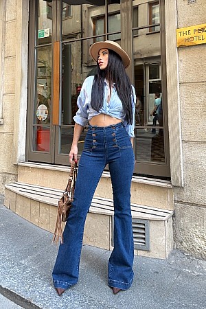 Çok Düğmeli İspanyol Kot Pantolon 7094-26-(27-32)