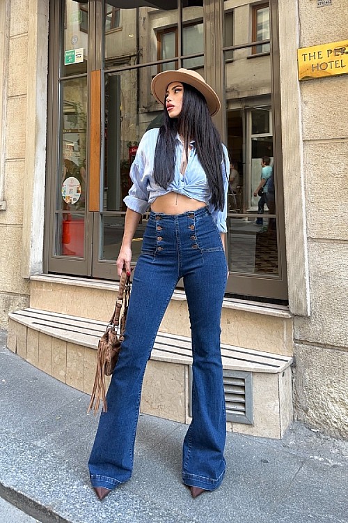 Çok Düğmeli İspanyol Kot Pantolon 7094-26-(27-32)