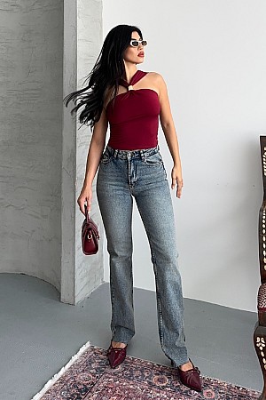 Kesik Paça Straight Fit Kot Pantolon 7114-62-(26-31)