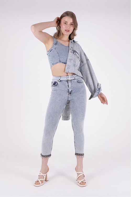 Paçaları Kemerli Pantolon 746-08-(27-32)