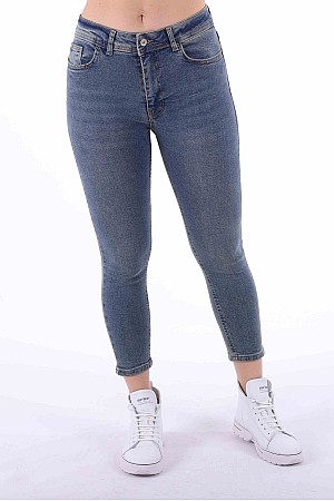 Yüksek Bel Kısa Skinny Jean Koyu Renkli Denim (26-28)