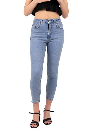 Yüksek Bel Kısa Skinny Jean Buz Mavisi - Renkli (26-31)