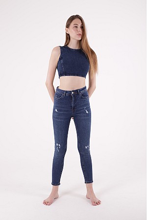 Dark blue high waisted ripped sales skinny jeans
