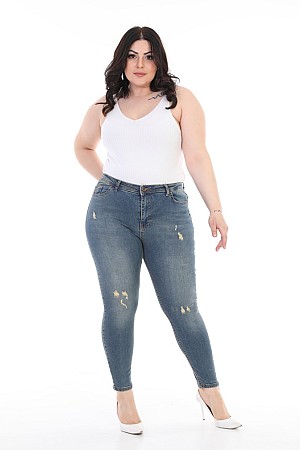 Yüksek Bel ve Az Yırtıklı Skinny Jean Koyu Renkli Denim (30-36)