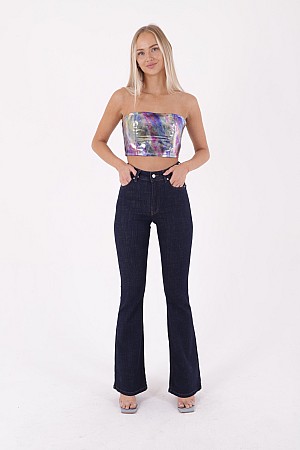 Yüksek Bel İspanyol Paça Skinny Kot Pantolon 867-17B-(30-36)