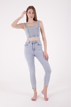 Asimetrik Paçalı Kot Pantolon 935-08-(26-28)
