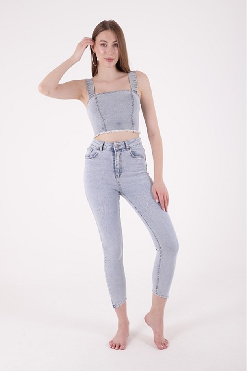 Asimetrik Paçalı Kot Pantolon 935-08-(26-28)