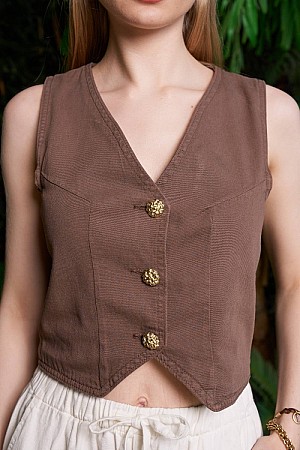 Düğmeli Keten Yelek HS603-78-(S-XL)