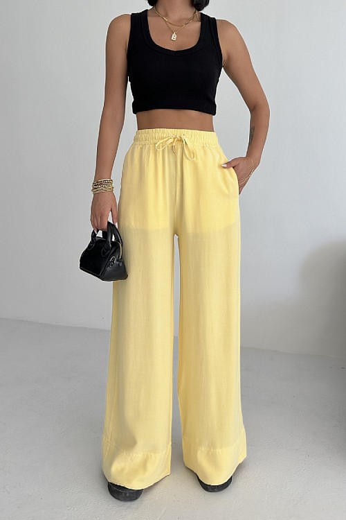 Paça Detaylı Lastikli Keten Pantolon HS700-93-(S-XL)