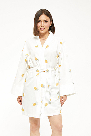 Desenli Keten Kimono Ceket