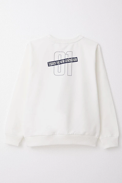 Erkek Çocuk Sweatshirt Yazı Baskılı Ekru (4-8 Yaş)