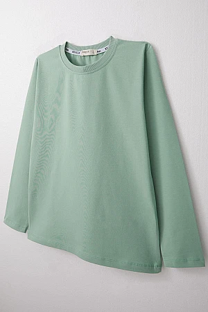 Erkek Çocuk Uzun Kollu Tişört Basic Mint Yeşili (5-14 Yaş)