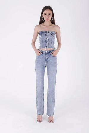 Yüksel Bel Düz Kot Pantolon 7033-14-(28-33)
